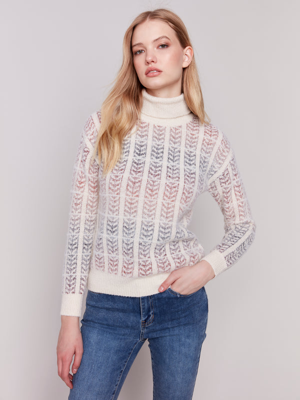 Ombre Jacquard Print Turtleneck Sweater Autumn