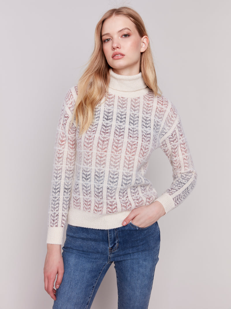Ombre Jacquard Print Turtleneck Sweater Autumn