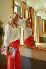 Stitched Floral Details Button Down Shirt White