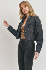 Cropped Boyfriend Denim Jacket Washed Black