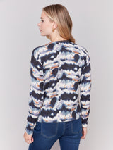 Side Button Printed Sweater Tie Dye