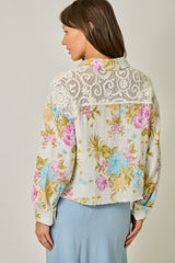 Floral & Lace Combo Mix Media Jacket White Mix