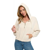 Quarter Zip Cropped Hoodie Cream