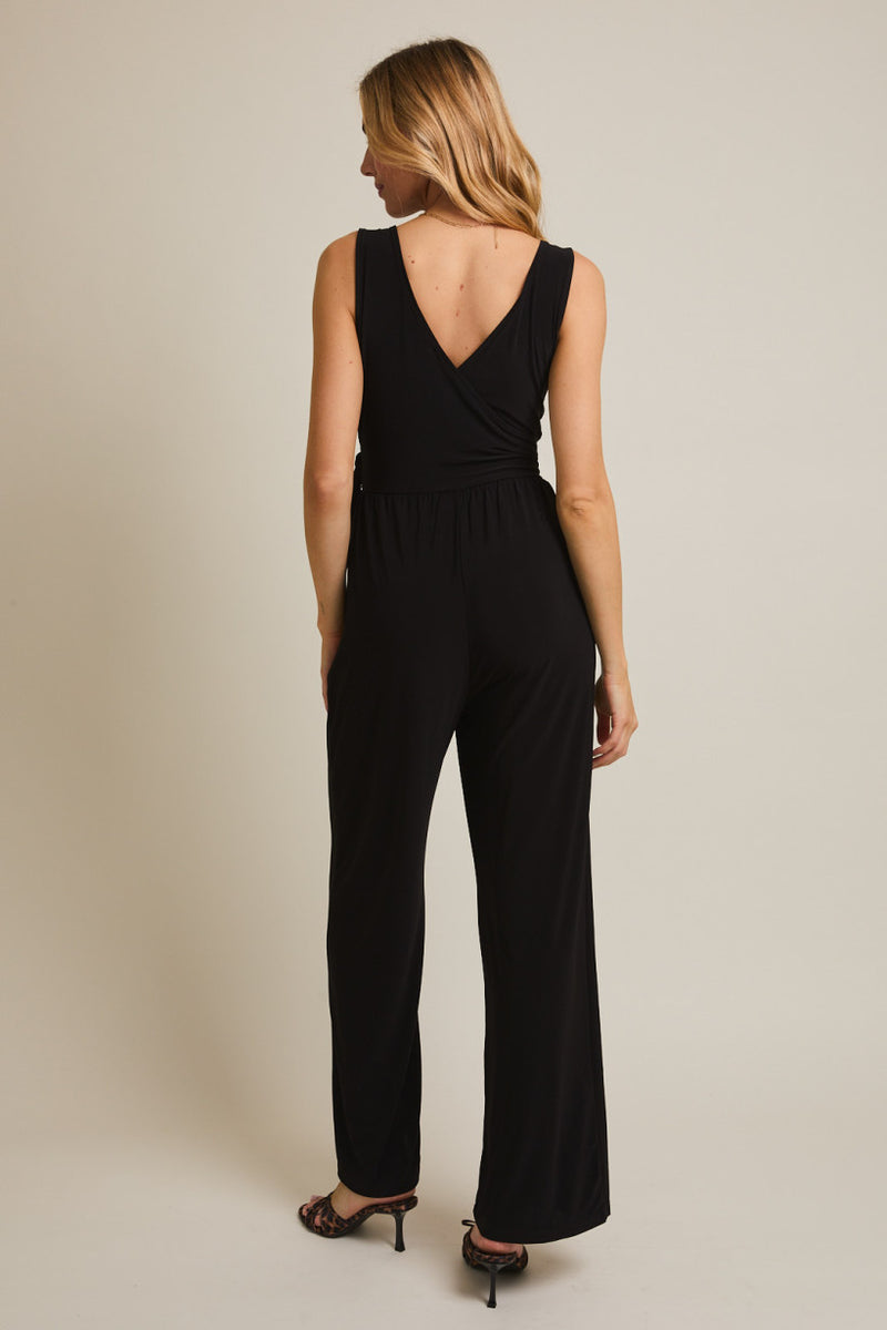Sleeveless Wrap Tie Jumpsuit Black