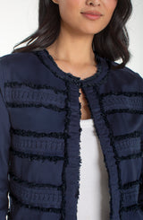 Fray Details Collarless Jacket Deep Midnight