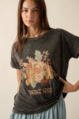 Vintage Spirit Floral Mineral Wash Tee Charcoal