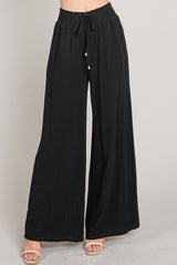 Linen Smock Waist Wide Leg Pants Black