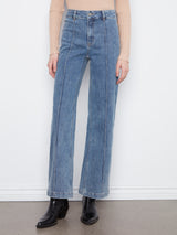 Pintuck Wide Leg Stretch Jeans Medium Blue
