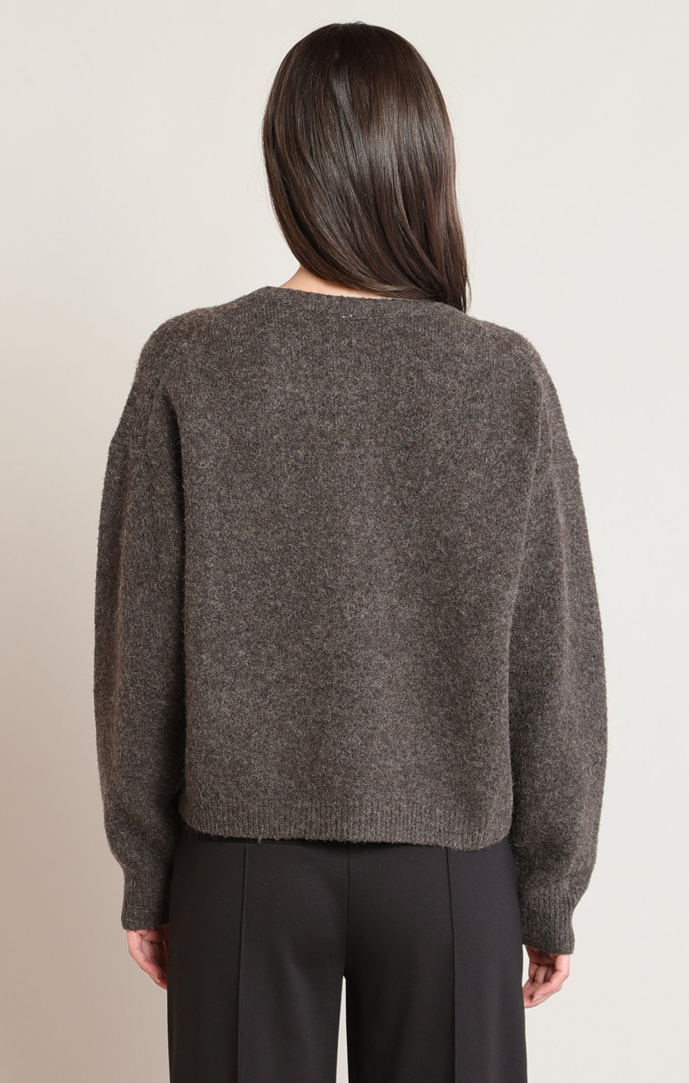 Embroidered Mix Daisies Sweater Espresso Heather