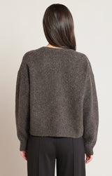 Embroidered Mix Daisies Sweater Espresso Heather