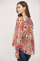 Floral Paisley Lace Inset Blouse  Peach Multi