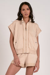 Cap Sleeve Oversize Zipper Vest Sand