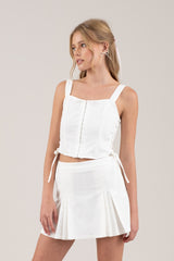 Hook & Eye Side Laced Cropped Tank White