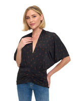 Polka Dot Gathered Bottom Top Black + Brown