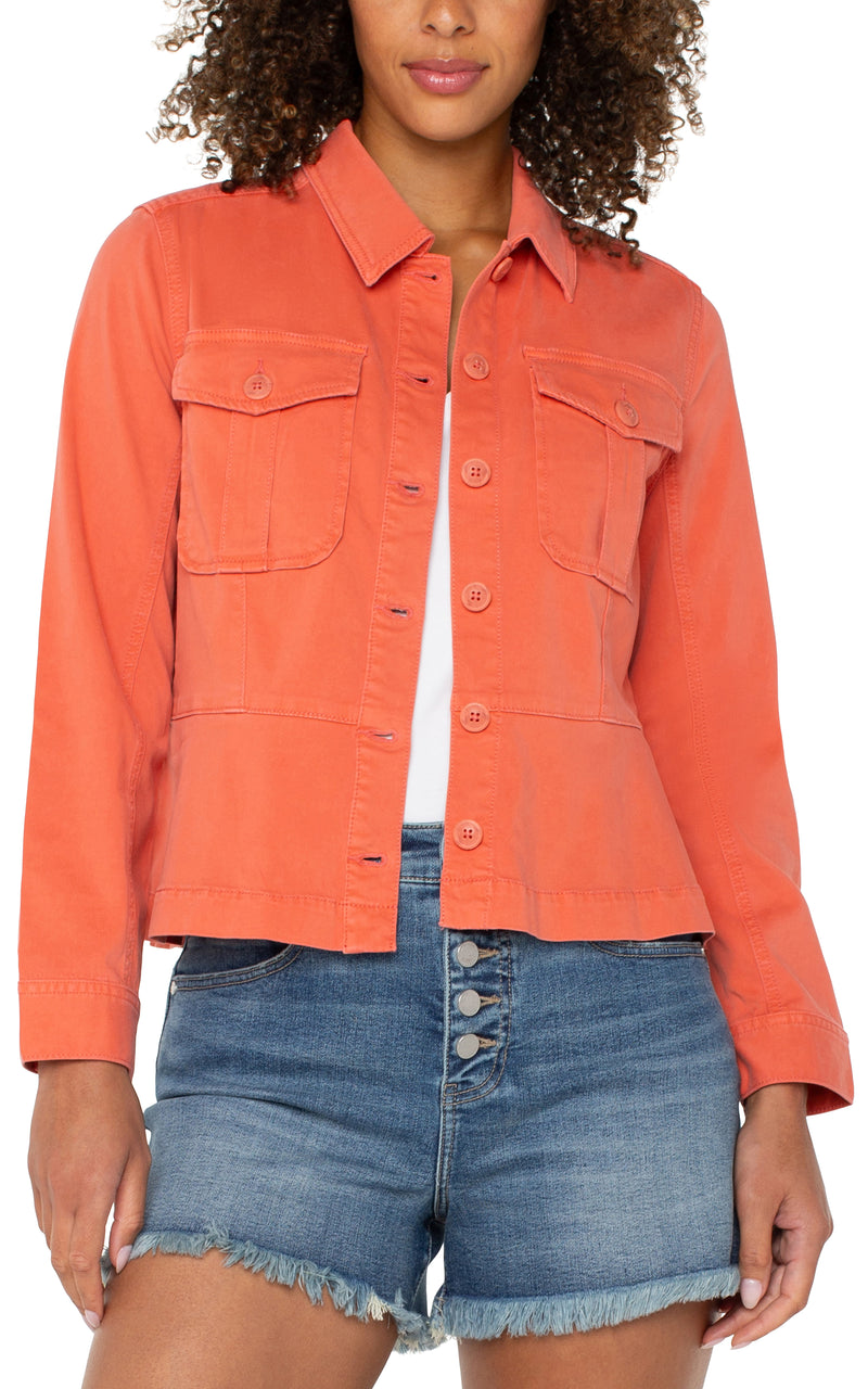 Peplum Hem Trucker Jacket Papaya