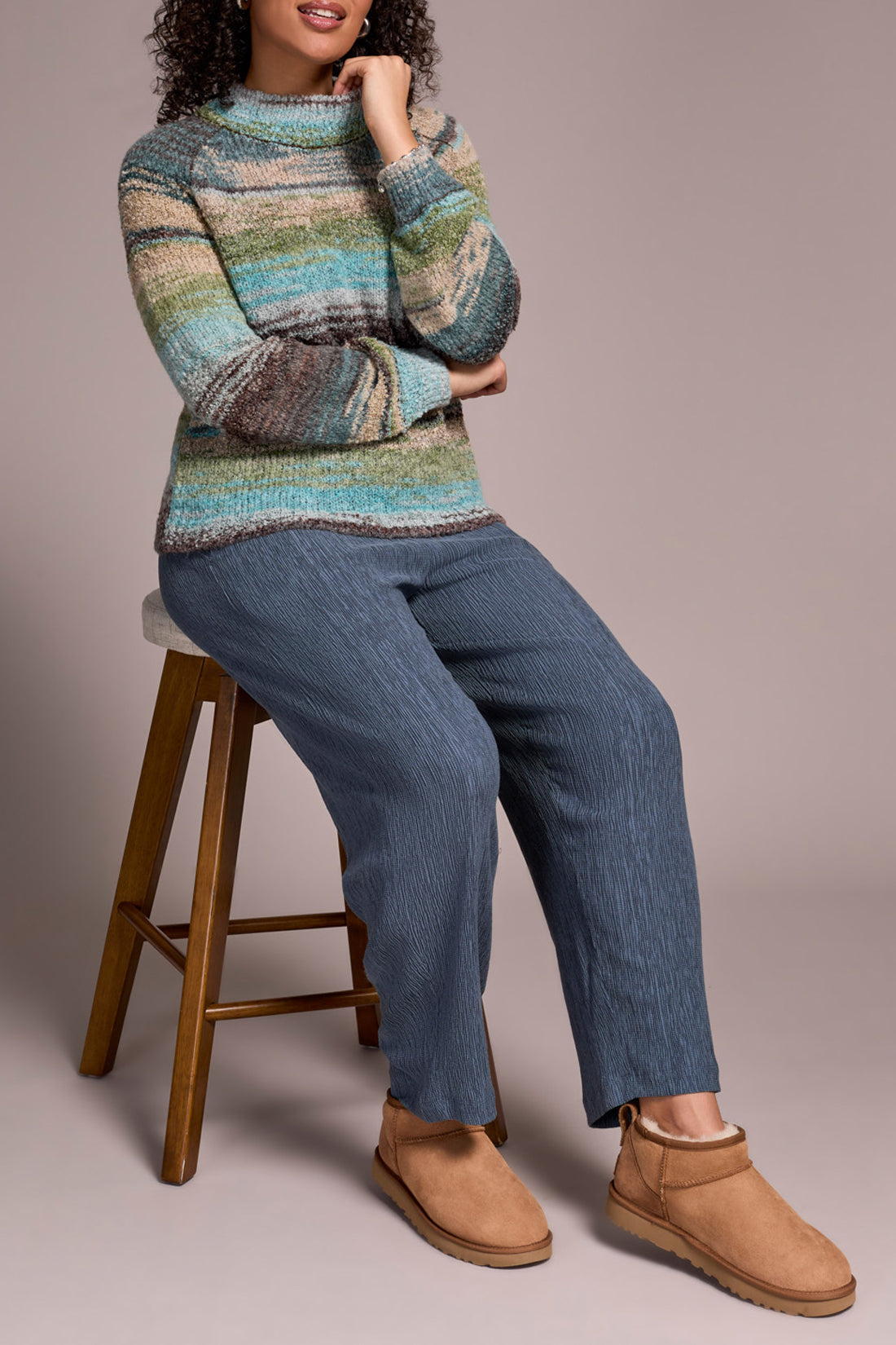 Space Dye Mock Neck Sweater Aquahaze