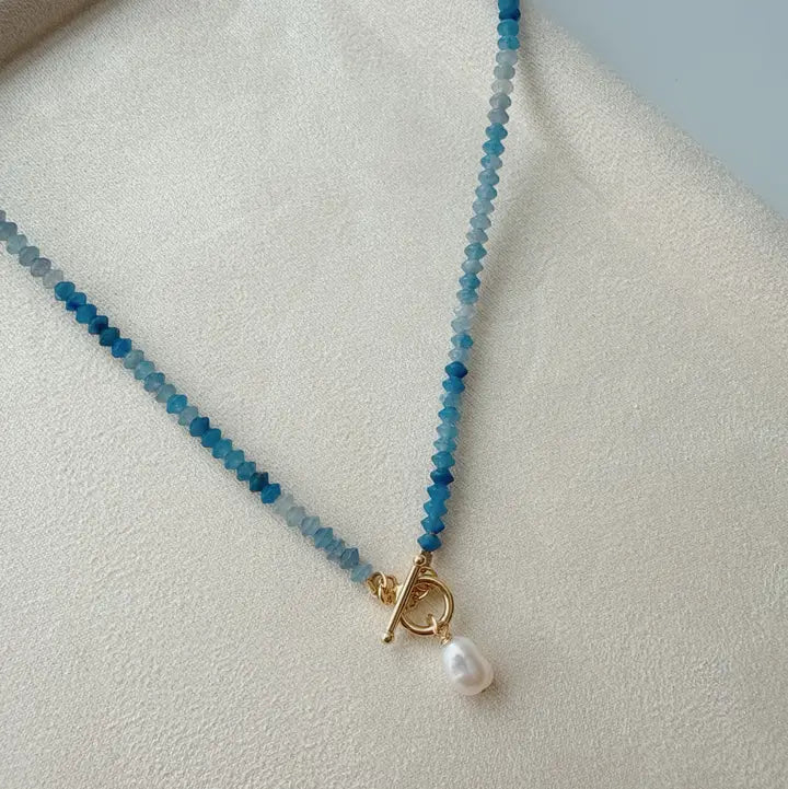 Crete Blue Aventurine Pearl Toggle Necklace