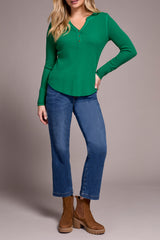 Button Detail Henley Long Sleeve Top Field Green