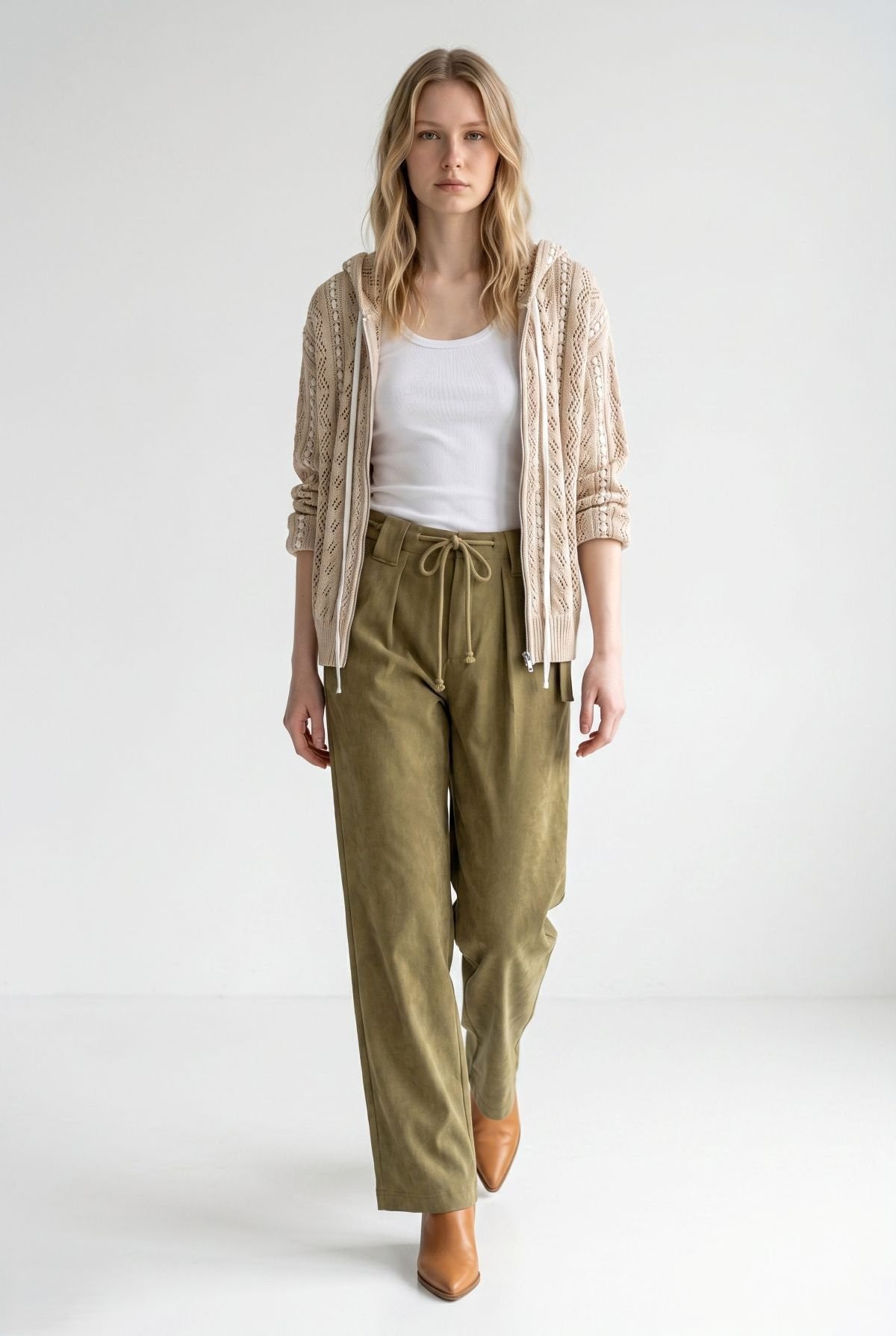 Buckle Detail Drawstring Corduroy Trousers