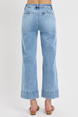 High Rise Pintuck Patch Pocket Crop Wide Leg Jeans Light