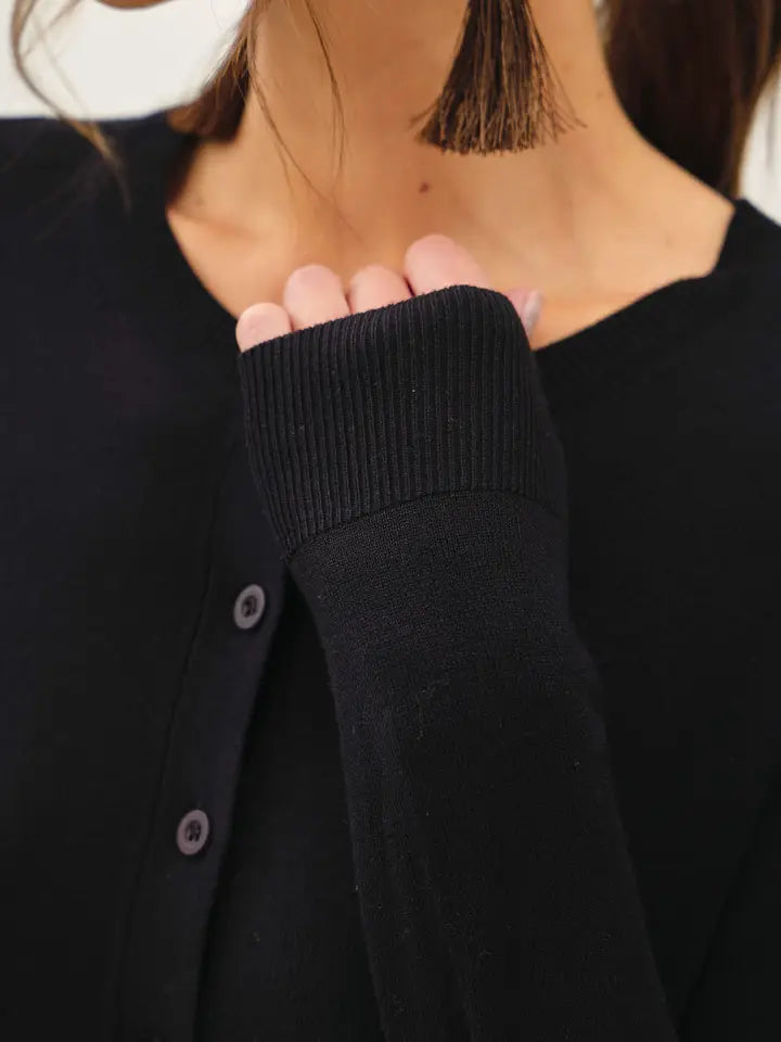 Ultra Soft Button Up Crew Neck Cardigan Black
