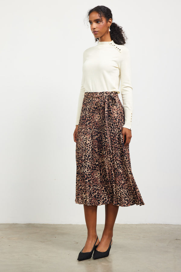 Leopard Pleated Print Mini Skirt Camel + Black