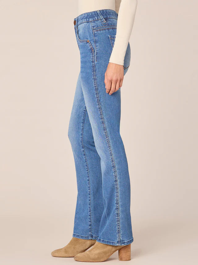 Double Side Seam Bootcut Jeans Mid Blue