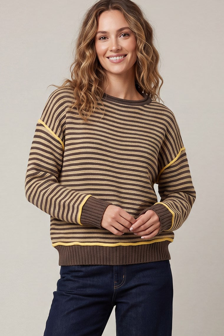 Contrast Rib Detail Stripe Sweater Brown + Taupe