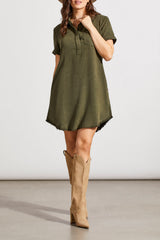Pop Over Pocket Shirt Dress Olive