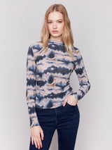 Printed Mock Neck Basic Long Sleeve Top Tie Dye