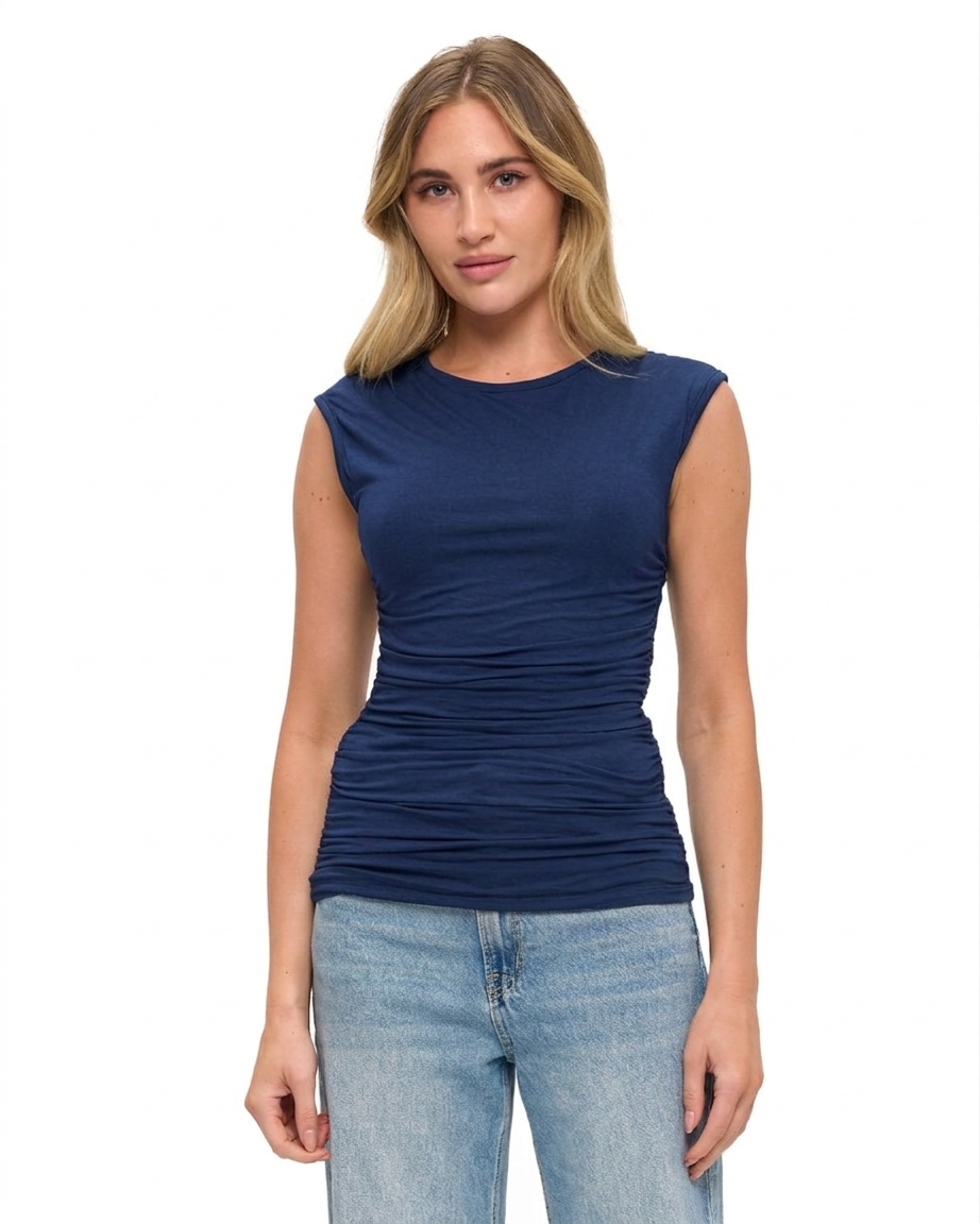 Ruched Detail Sleeveless Top Navy
