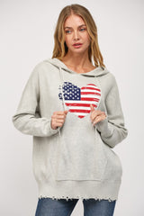 Flag Heart Distressed Hoodie Sweater Heather Grey