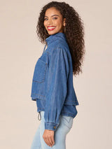 Double Layer Zip Front Bomber Jacket Mid Blue