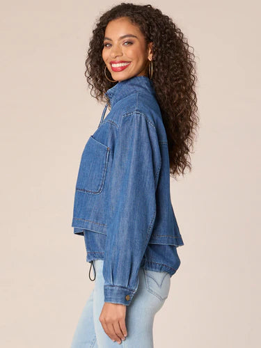 Double Layer Zip Front Bomber Jacket Mid Blue