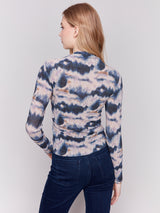 Printed Mock Neck Basic Long Sleeve Top Tie Dye