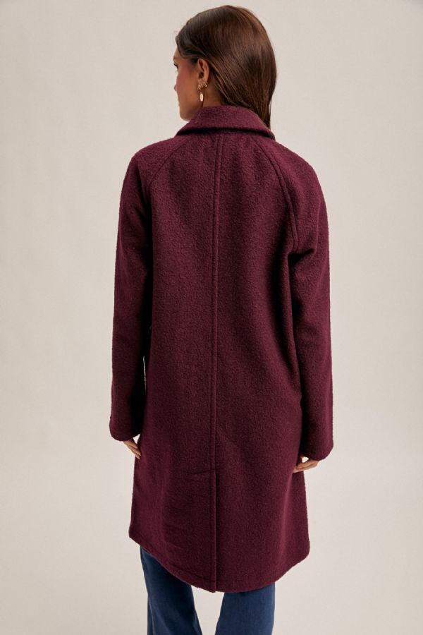 Teddy Textured Button Down Coat Plum
