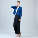 Liquid Leather Zip Cuff Moto Waist Jacket Cobalt Blue
