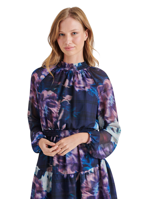 Rylan Printed Long Sleeve Mini Dress Medieval Blue