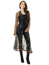 Enchanting Floral Embroidered Duster Black