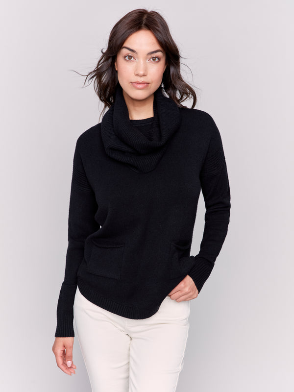 Scarf Rounded Hem Sweater Black