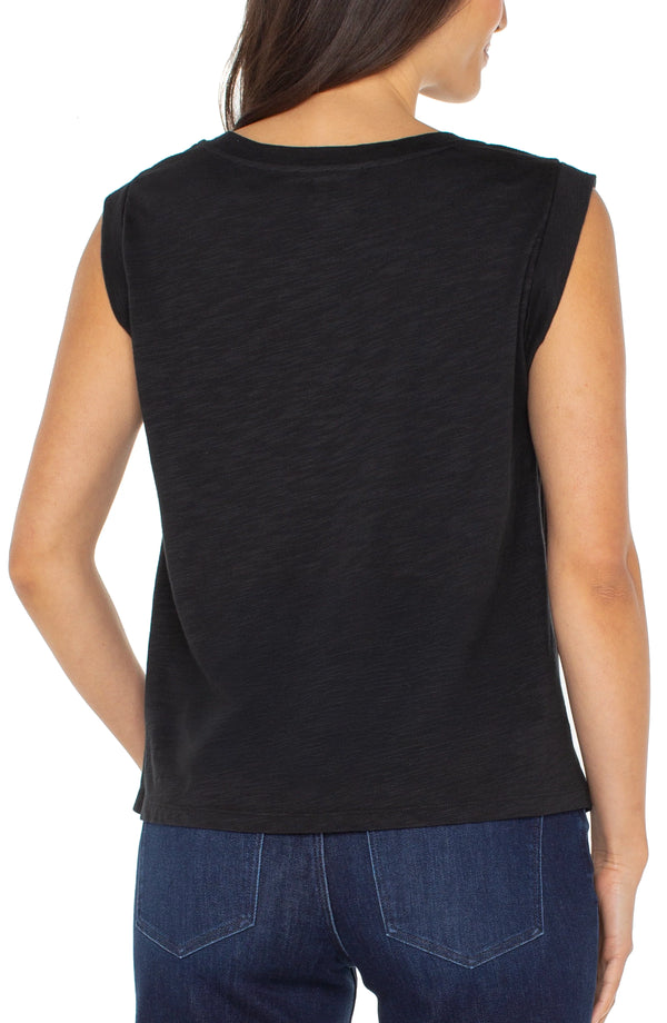 Sleeveless Woven To Knit Top Black