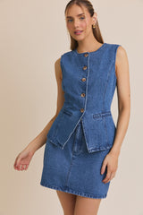 Denim Button Up Vest Denim