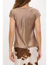 Solid Satin Cowl Neck Top Dune