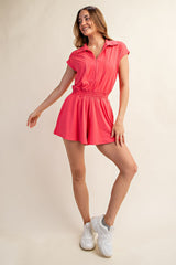 Butter Soft Collar Tennis Romper Flamingo Pink