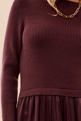 Long Sleeve Mixed Media Maxi Dress Fudge