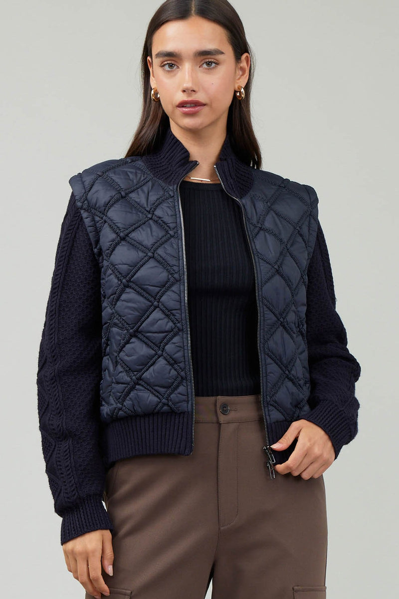 Sweater Sleeve Quilted Vest Jacket Dark Navy