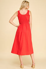 Poplin A Line Midi Sleeveless Dress Red