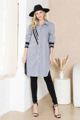 Wenna Ribbon Detail Striped Poplin Shirt Dress Black Stripe