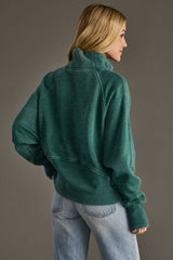 Cropped Funnel Neck 1/4 Zip Sweatshirt Dark Green