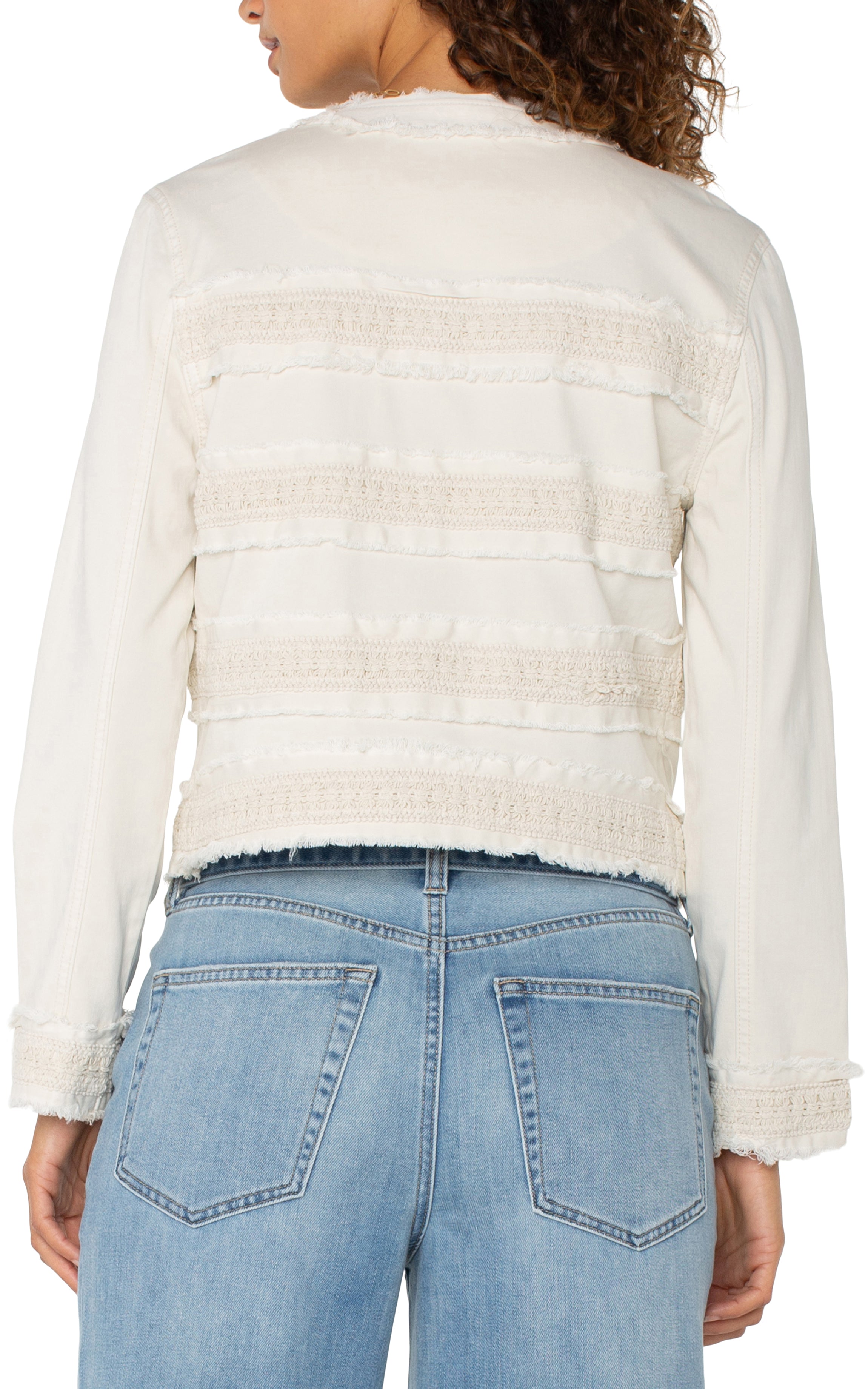 Fray Details Collarless Jacket Bone